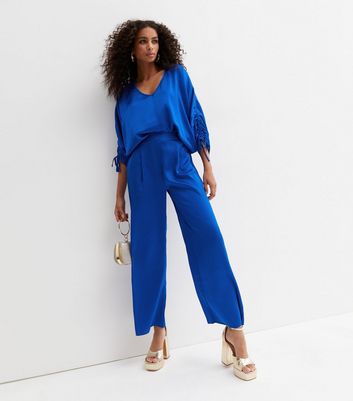 Buy Blue Silk Plain Wide Legged Trouser For Women by FEBo6 Online at Aza  Fashions.