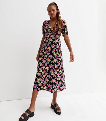 Short Puff Sleeve Midi Dress 