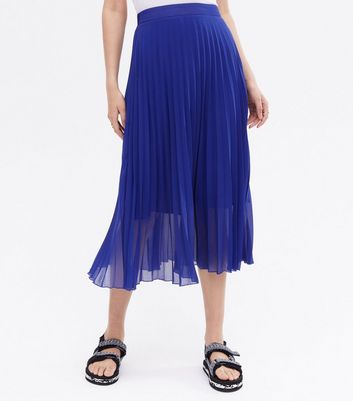 Blue chiffon shop pleated skirt