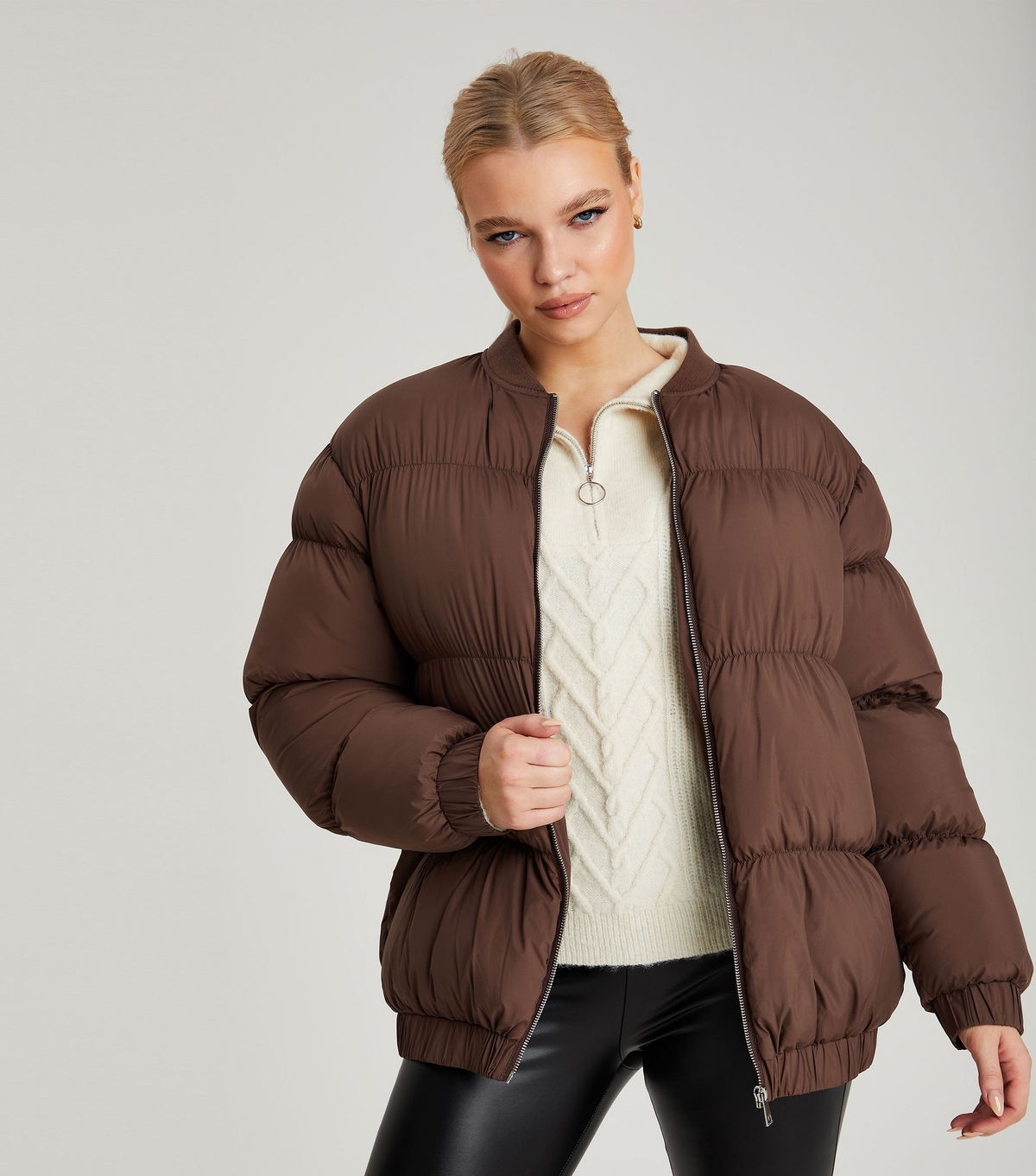 Women's Dark Brown Oversized Puffer Jacket Urban Bliss New Look