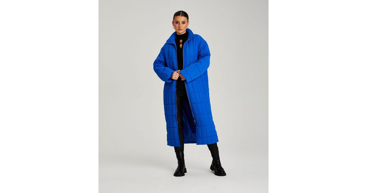 Urban Bliss Bright Blue Quilted Long Oversized Puffer Jacket New