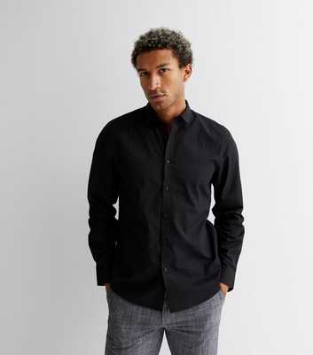 Black Poplin Long Sleeve Shirt