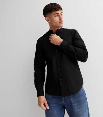Black Long Sleeve Grandad Collar Shirt