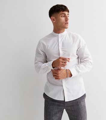 Mens white short hot sale sleeve grandad shirt