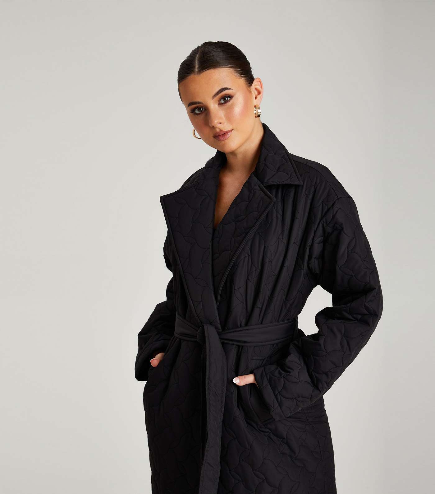 Urban Bliss Black Quilted Revere Collar Belted Long Oversized Puffer Jacket Image 3