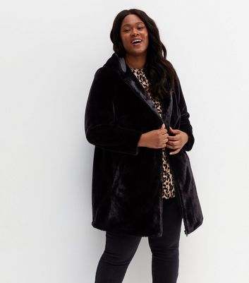 Curves Black Faux Fur Hooded Jacket