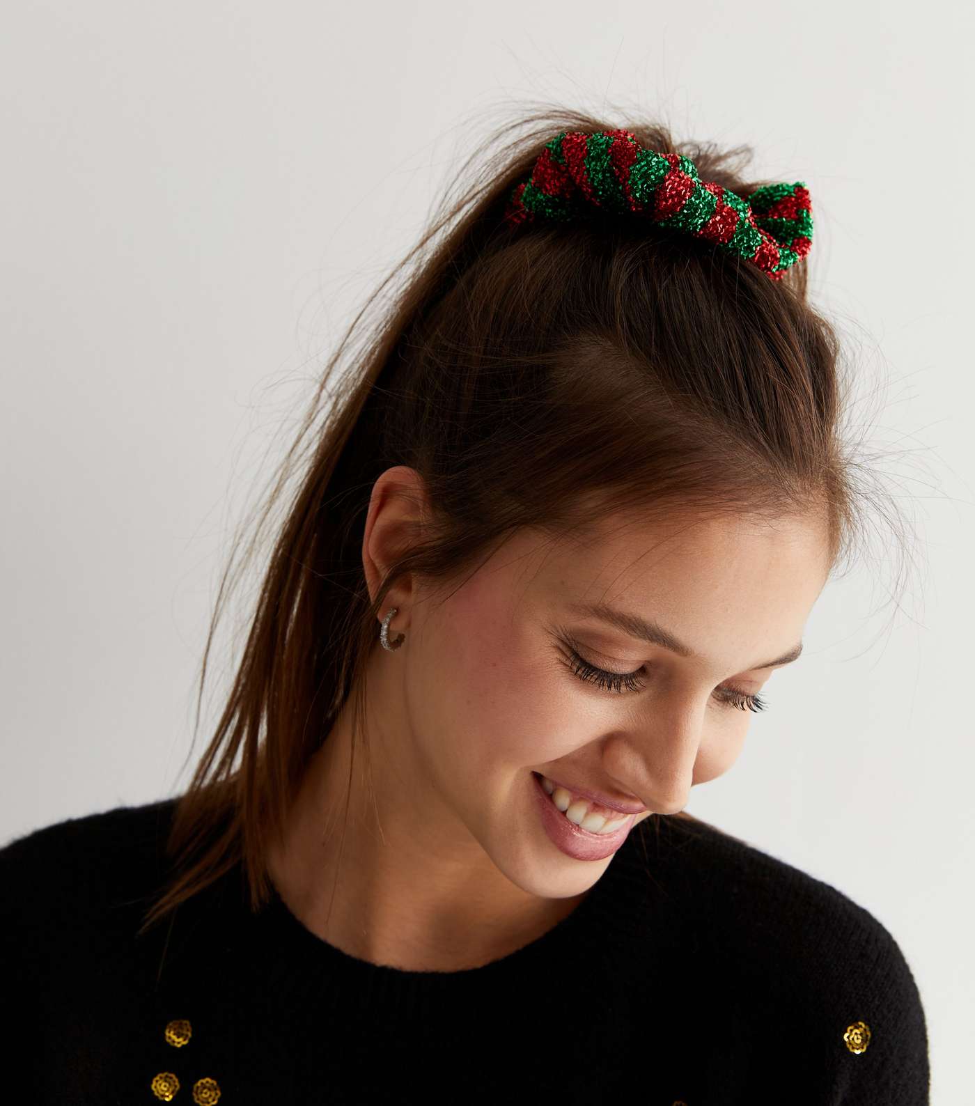 Red and Green Stripe Glitter Christmas Scrunchie