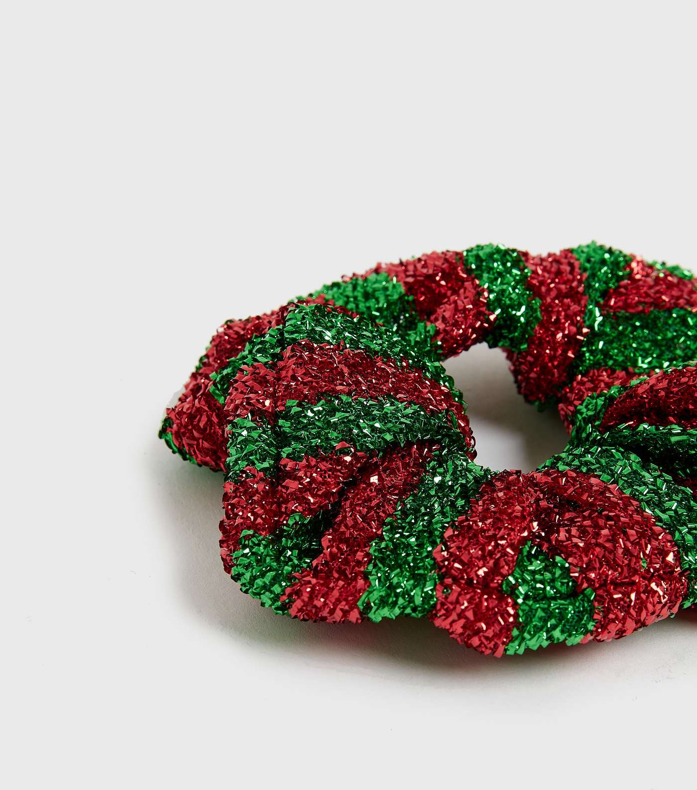 Red and Green Stripe Glitter Christmas Scrunchie Image 3