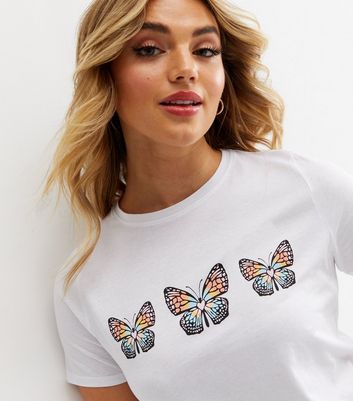 White Butterfly Crew Neck T-Shirt | New 