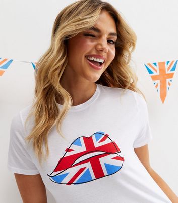 Click to view product details and reviews for White Union Jack Lips Crew Neck T Shirt New Look.