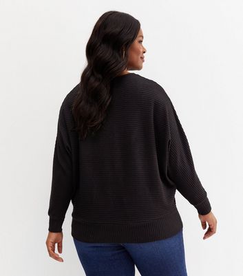 New Look Women's Plus Size Black Ribbed Knit Long Sleeve Batwing Top Curves - UK 18