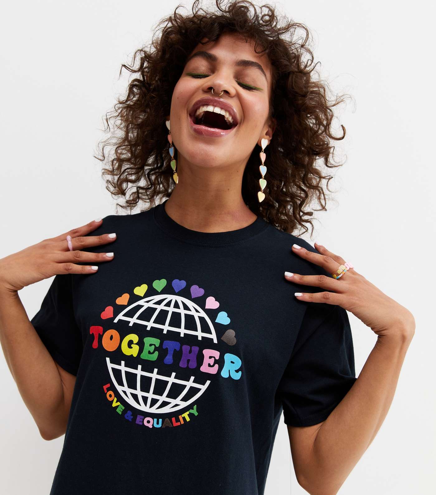 Black Heart World Together Logo Pride Charity T-Shirt Image 2
