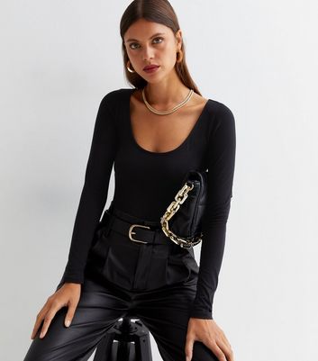 Black Velvet Scoop Back Long Sleeve Bodysuit