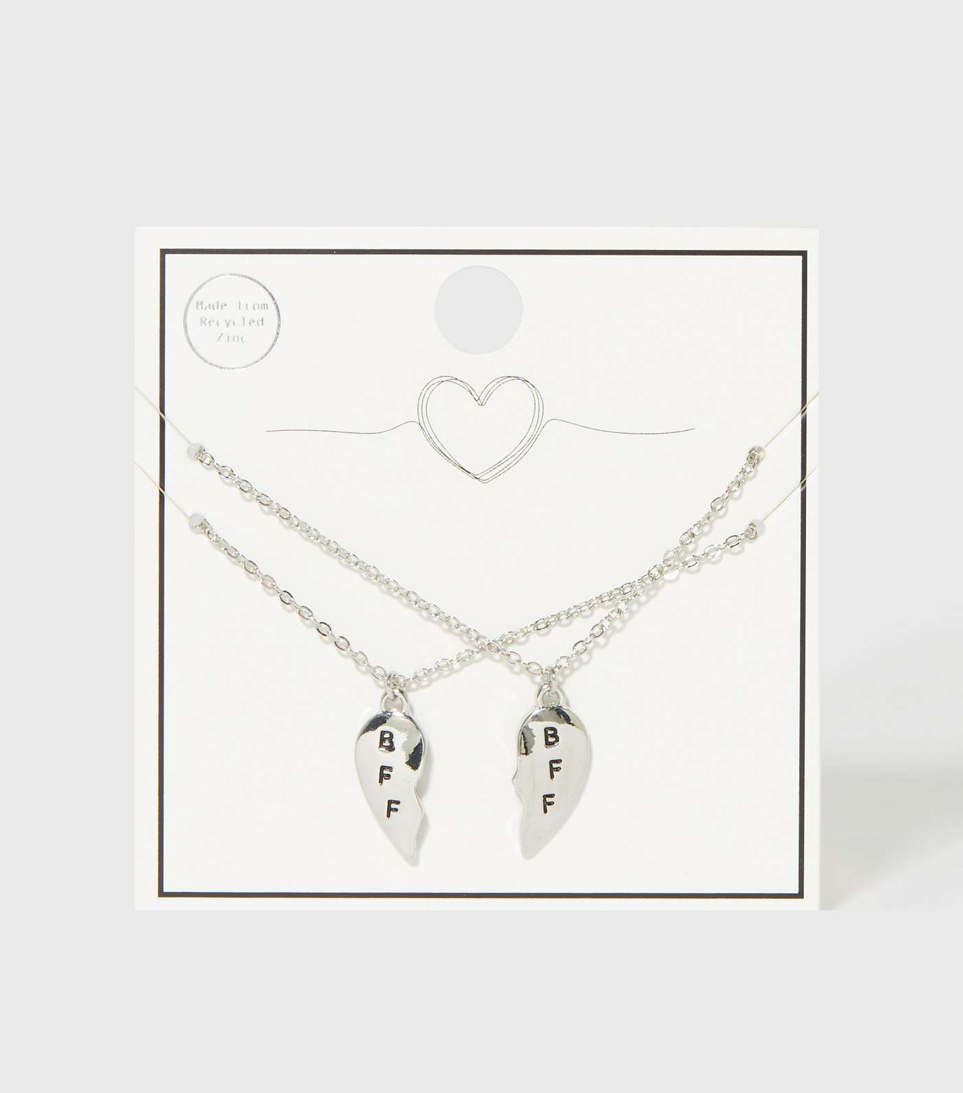 2 Pack Silver Best Friends Heart Necklaces