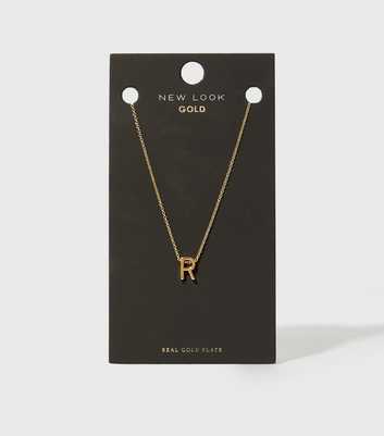 Real Gold Plated R Initial Pendant Necklace