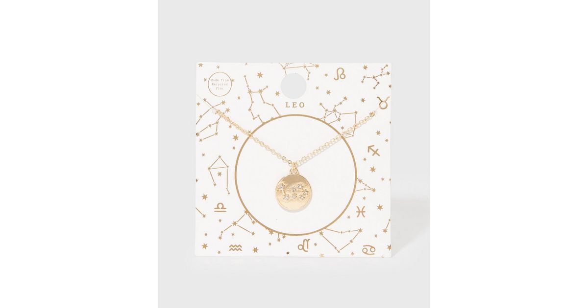 Gold Leo Diamanté Pendant Necklace | New Look