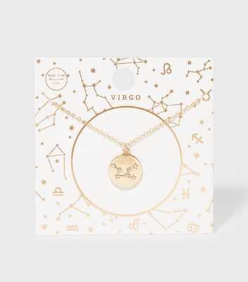 Gold Virgo Star Sign Diamanté Pendant Necklace