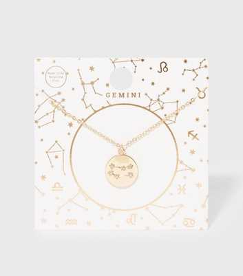Gold Gemini Star Sign Diamanté Pendant Necklace