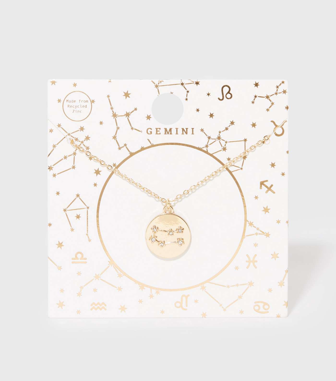 Gold Gemini Star Sign Diamanté Pendant Necklace
