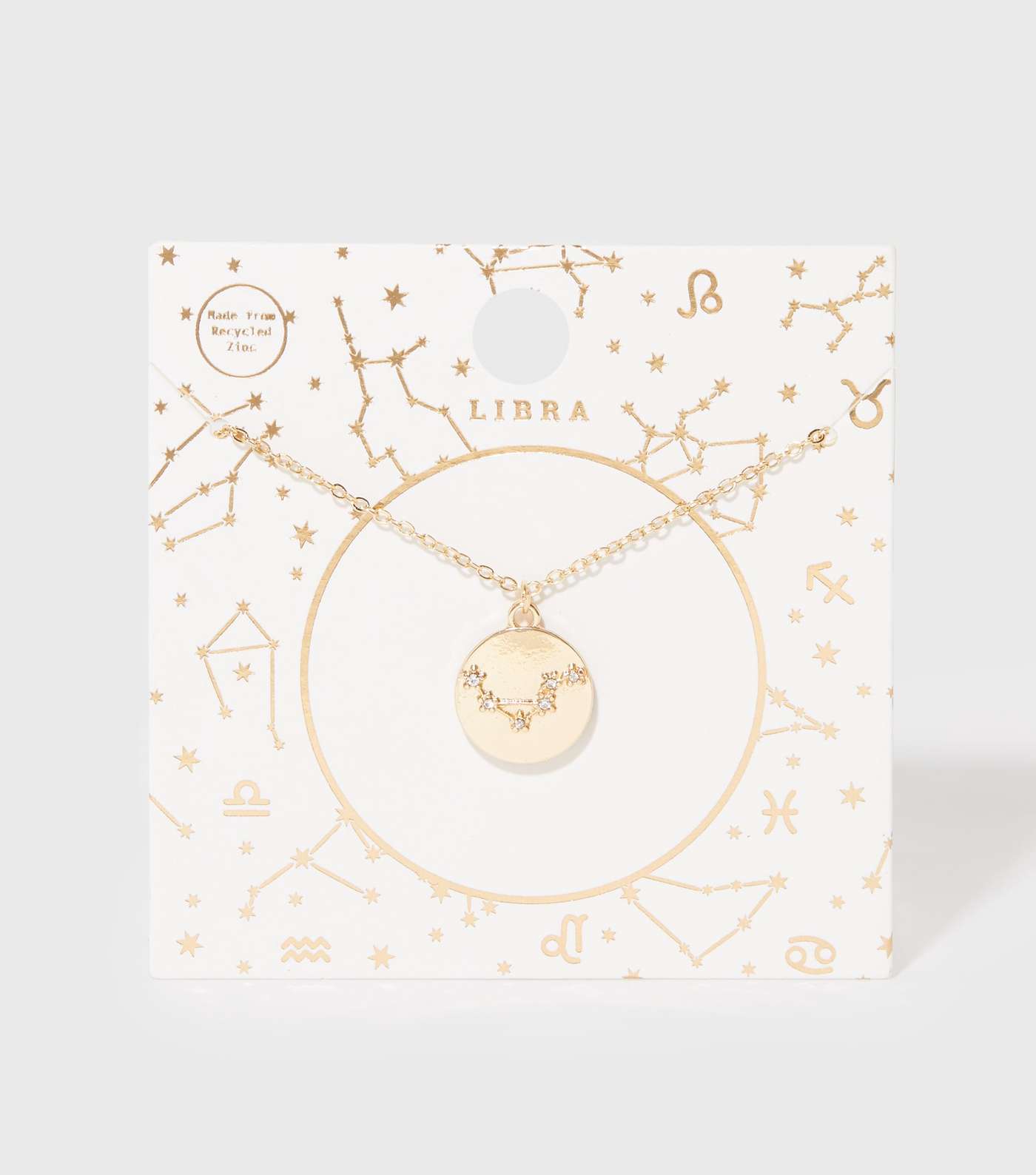 Gold Libra Star Sign Diamanté Pendant Necklace