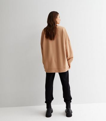 Camel Jersey Crew Neck Oversized Sweatshirt New Look