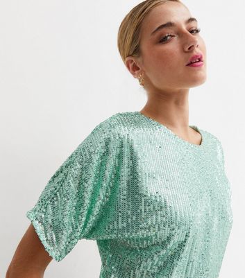 Parisian Mint Green Sequin Crop T Shirt New Look