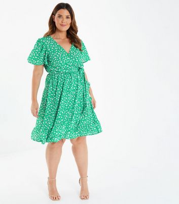 New look green floral wrap outlet dress