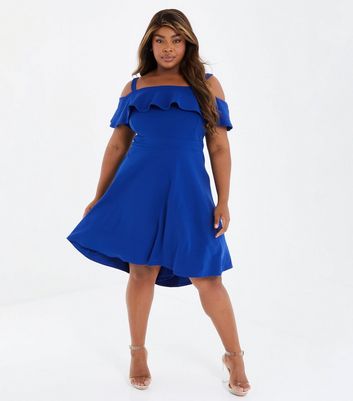 QUIZ Curves Bright Blue Cold Shoulder Dip Hem Dress