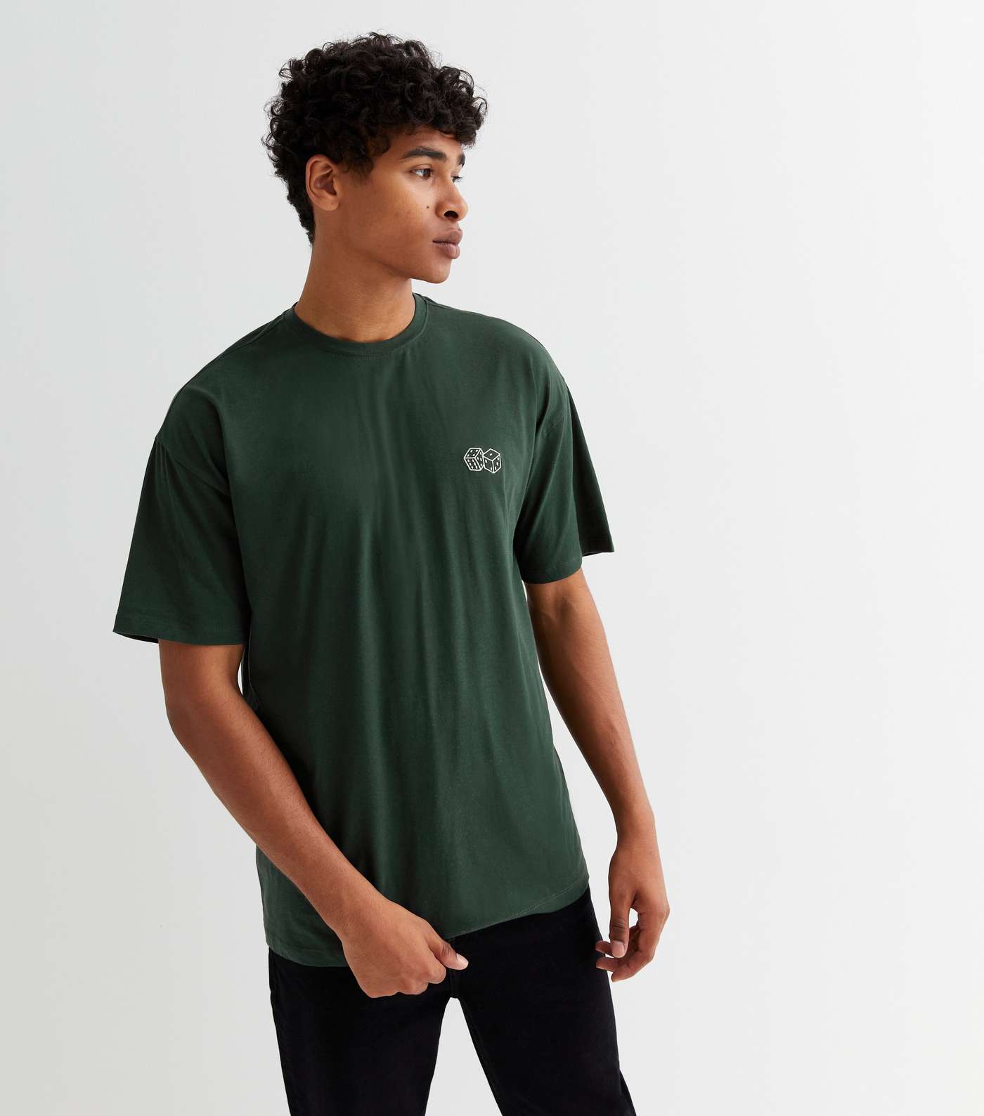 Dark Green Dice Embroidered T-Shirt Image 2