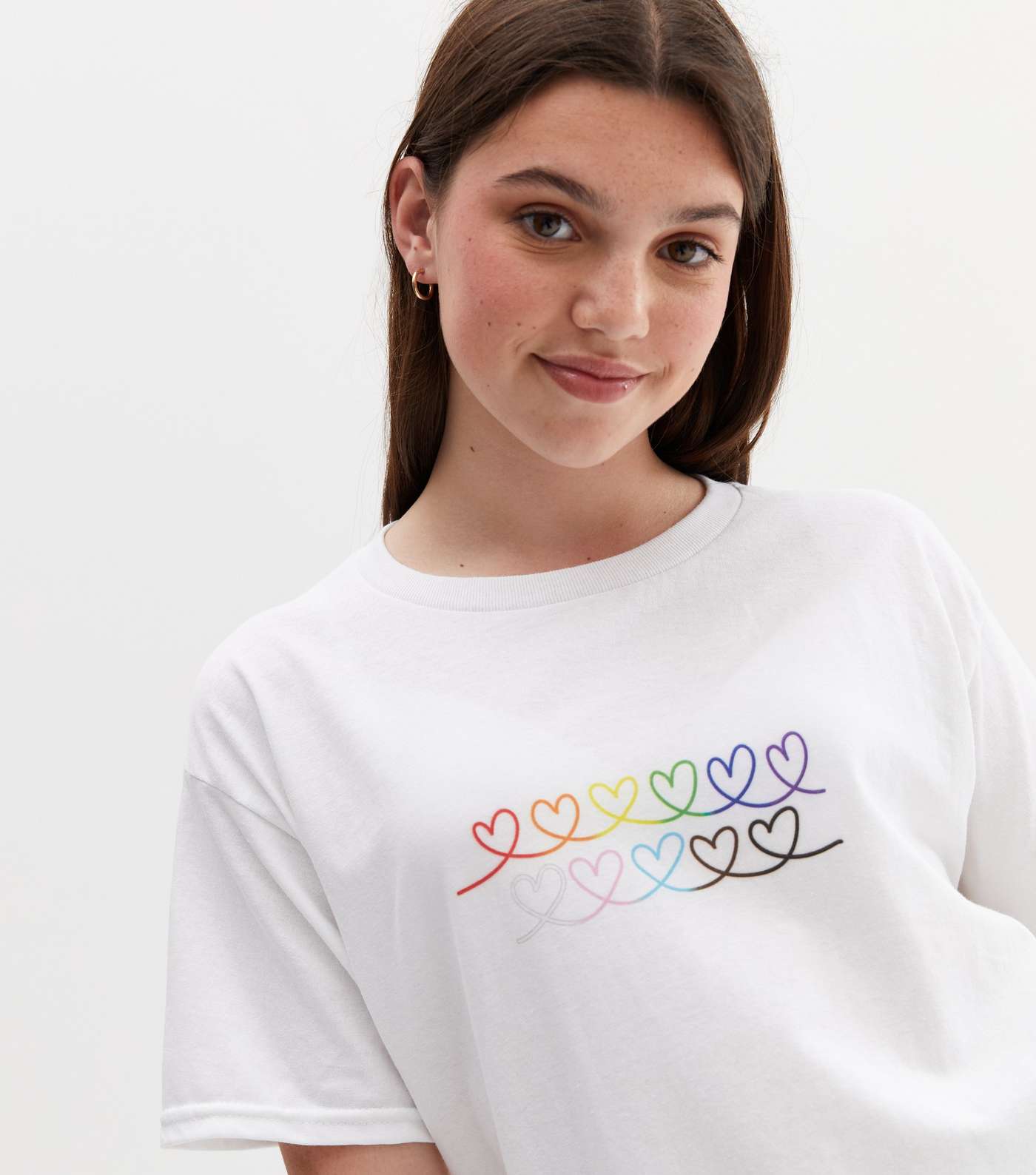 Kids White Swirl Rainbow Heart Pride Charity T-Shirt Image 4