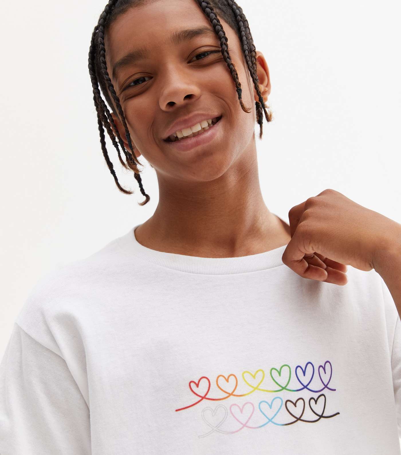 Kids White Swirl Rainbow Heart Pride Charity T-Shirt Image 6
