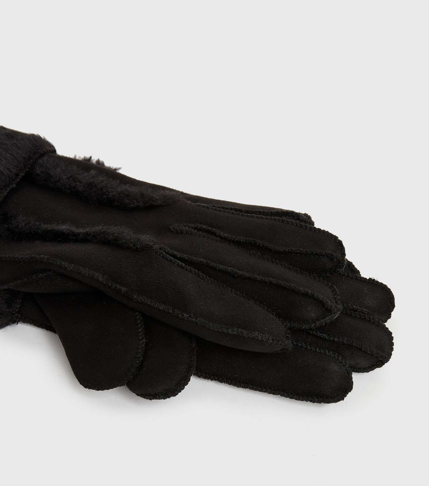 Black Faux Shearling Lined Gloves Image 2