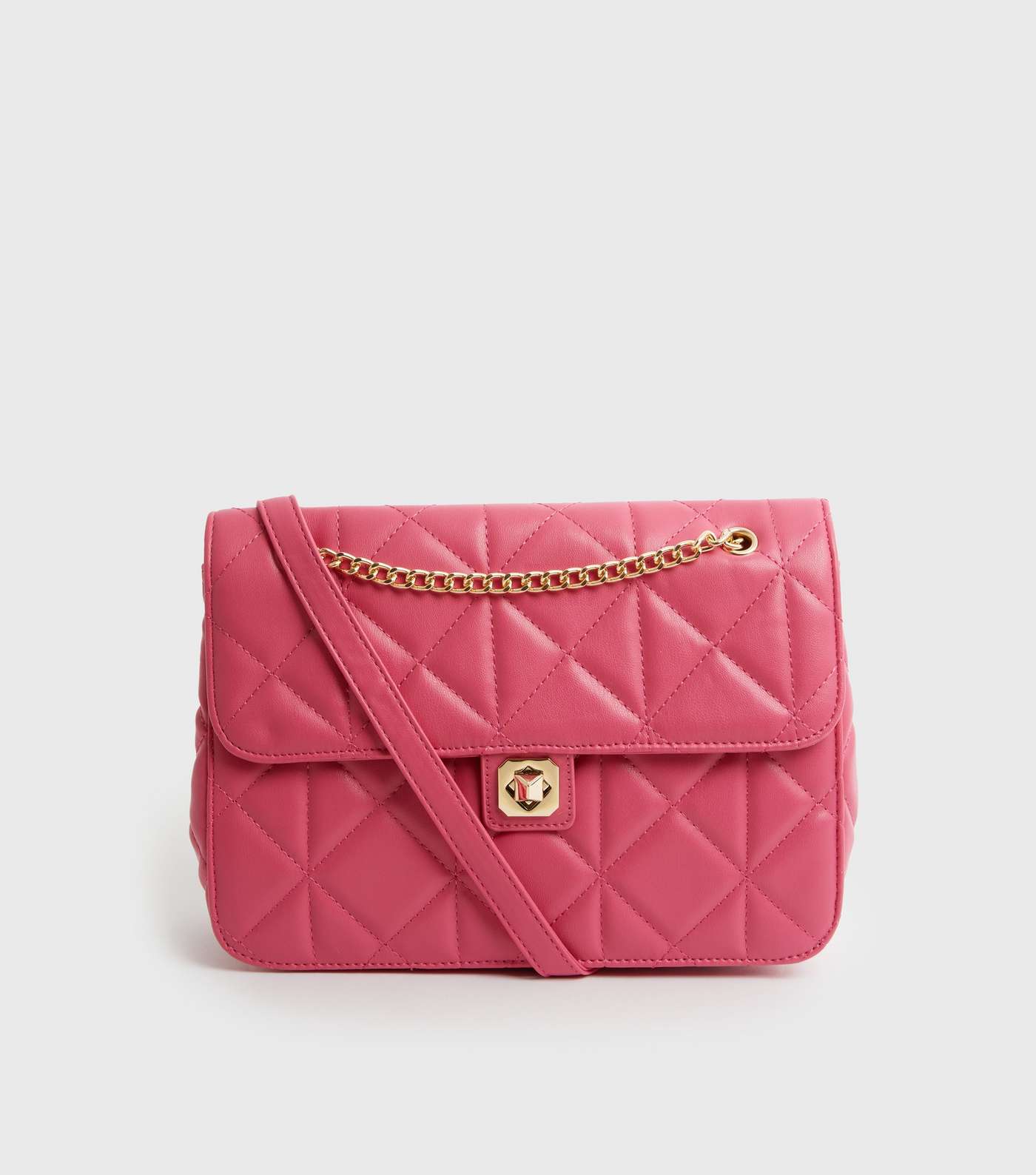 Bright Pink Quilted Twist Lock Cross Body Bag
