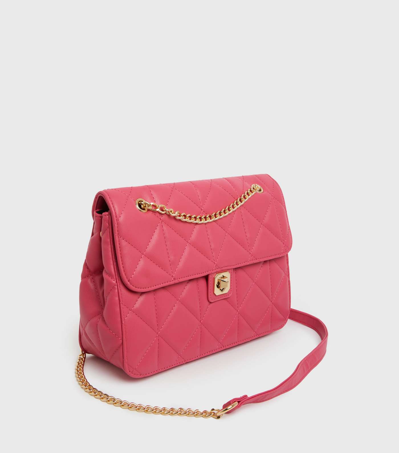 Bright Pink Quilted Twist Lock Cross Body Bag Image 3