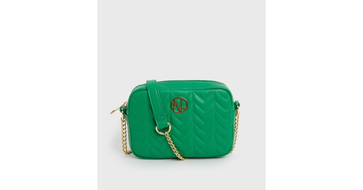 Green Chevron Embellished Cross Body Bag New Look