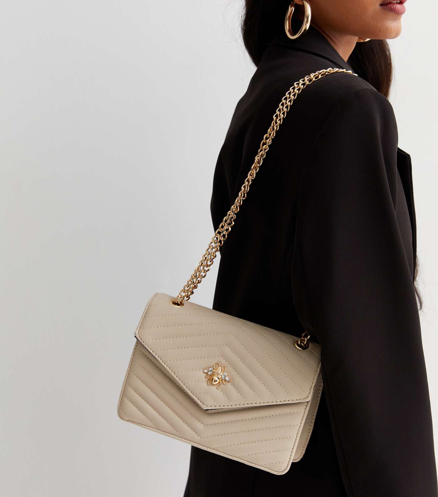 Cream Bee Quilted Leather-Look Cross Body Bag Image 2