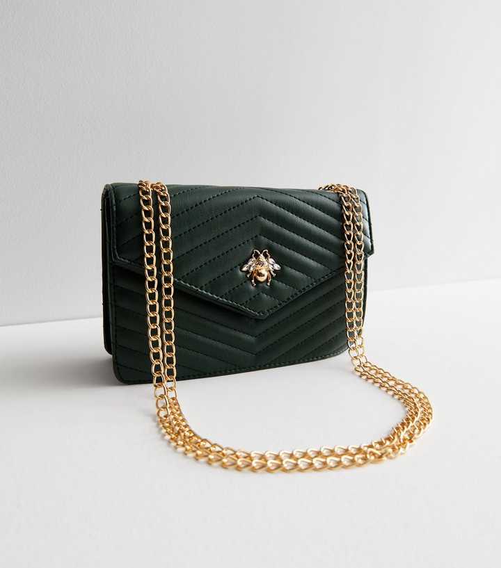 New Look Black Quilted Leather-Look Bee Midi Purse