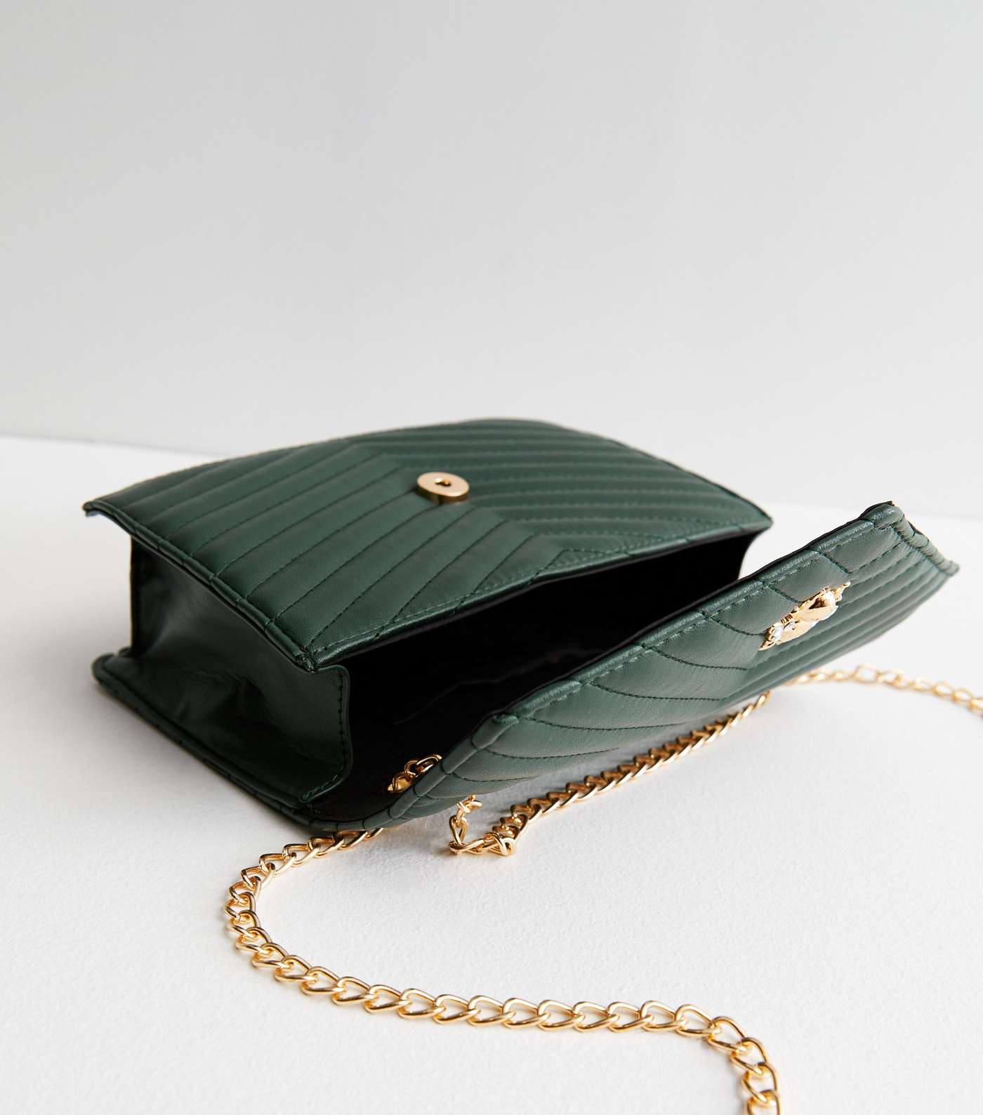 Dark Green Bee Quilted Leather-Look Cross Body Bag Image 4
