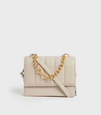 Cream Quilted Chain Shoulder Bag New Look