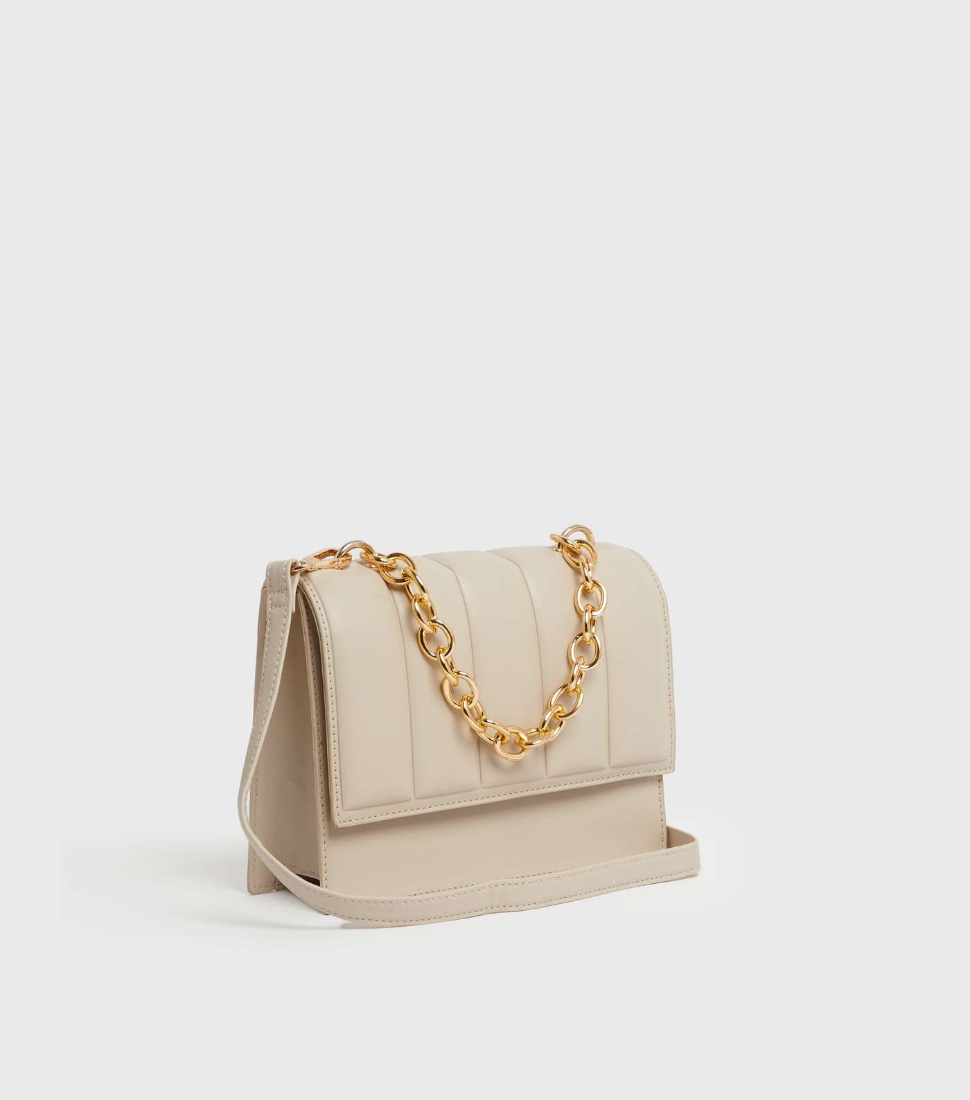 Cream Quilted Chain Shoulder Bag Image 3