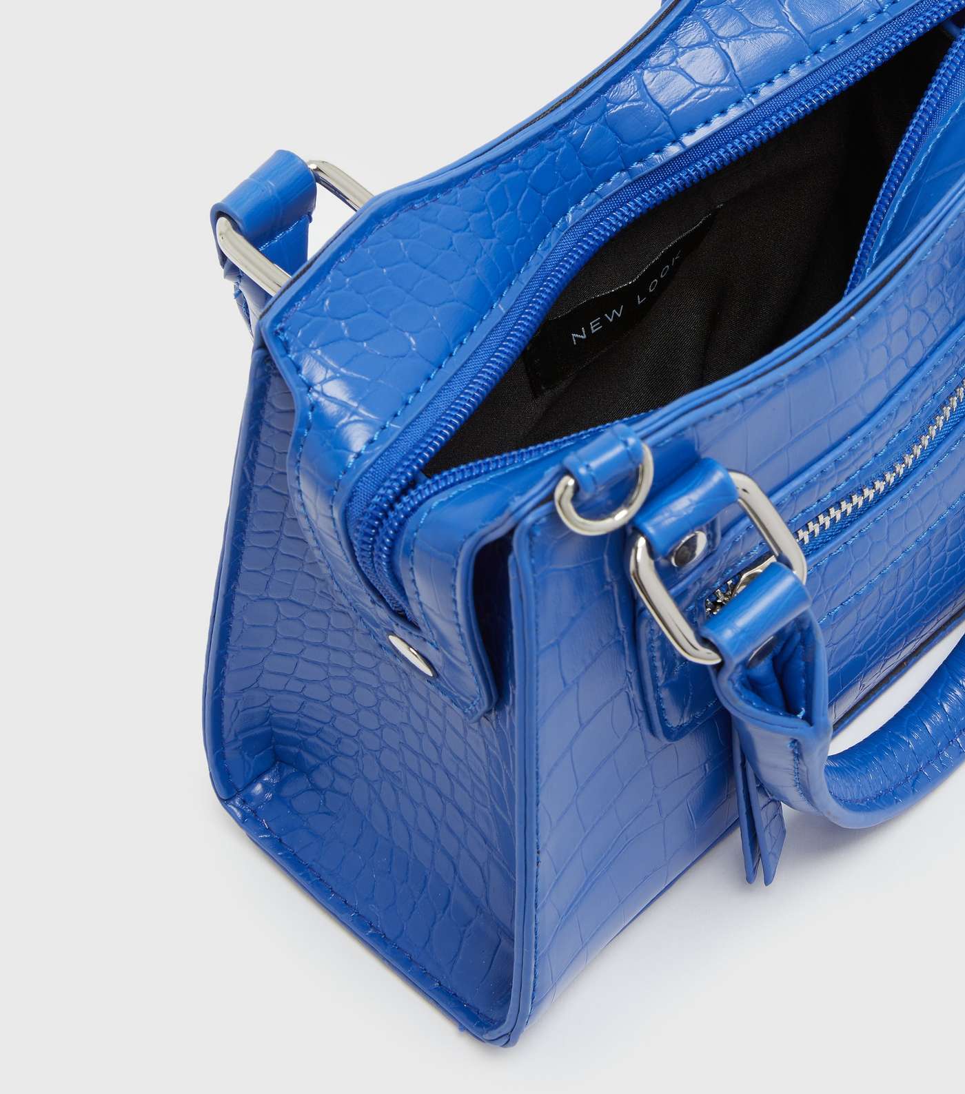 Bright Blue Faux Croc Mini Tote Bag Image 4