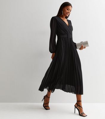 Black pleated wrap clearance dress