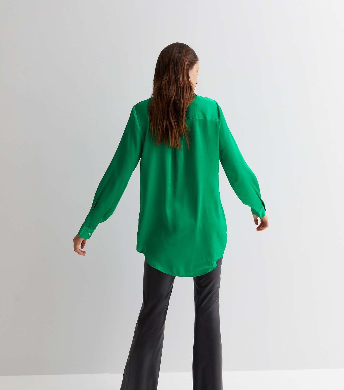 Green Satin Long Sleeve Oversized Shirt Image 4