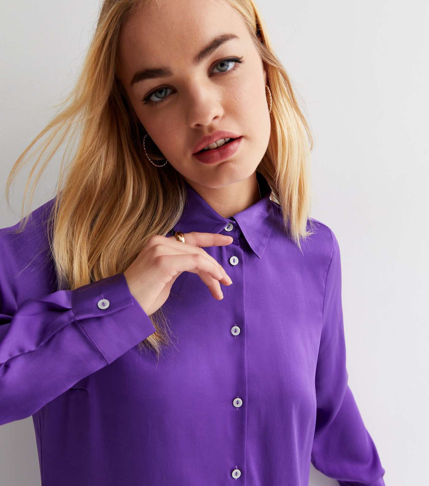 Purple Satin Long Sleeve Oversized Shirt Image 2