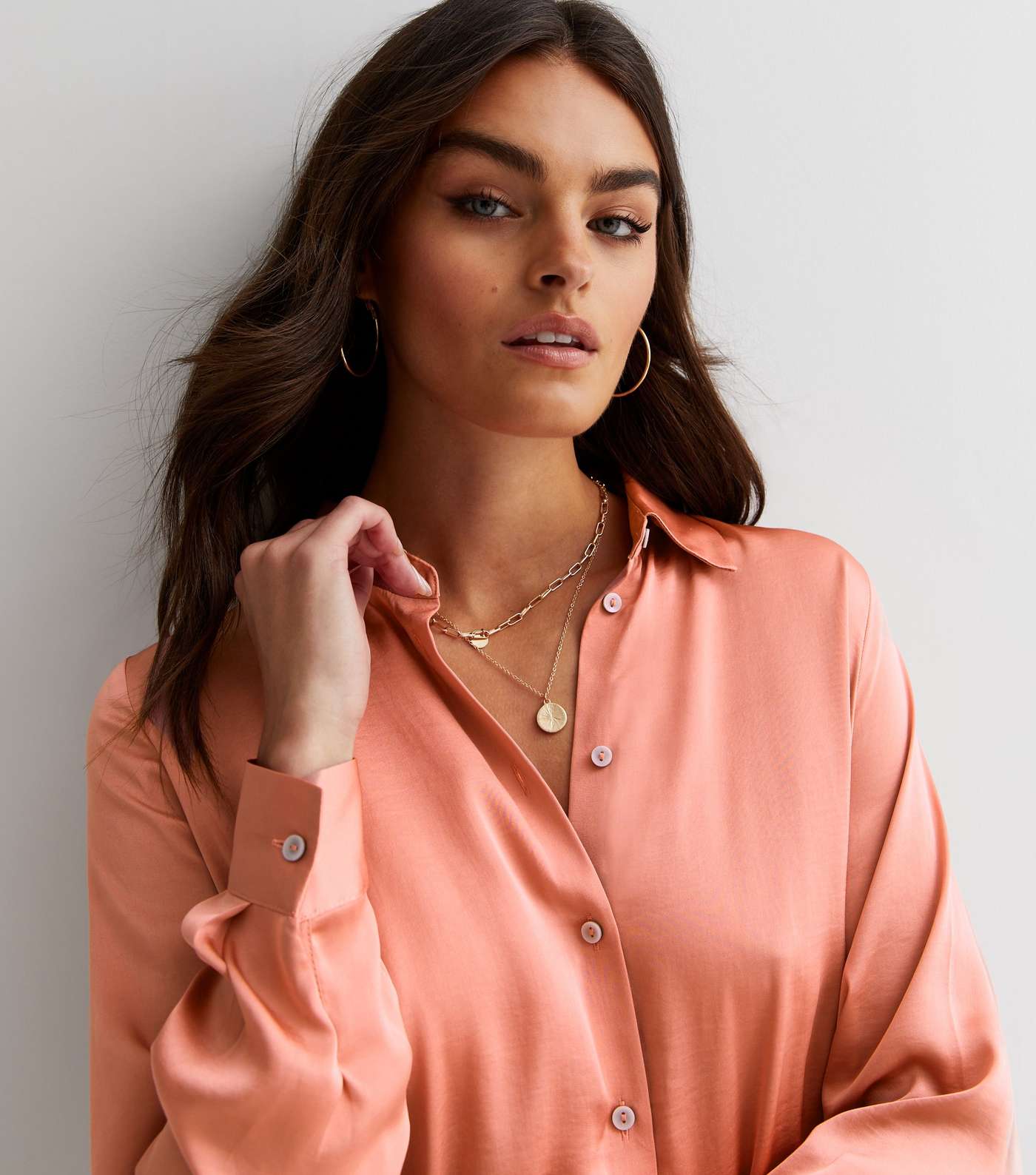 Pale Pink Satin Button Front Oversized Shirt