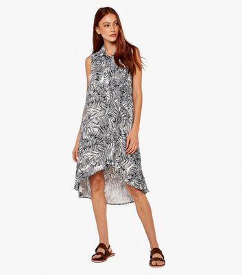 Apricot Navy Palm Leaf Dip Hem Midi 