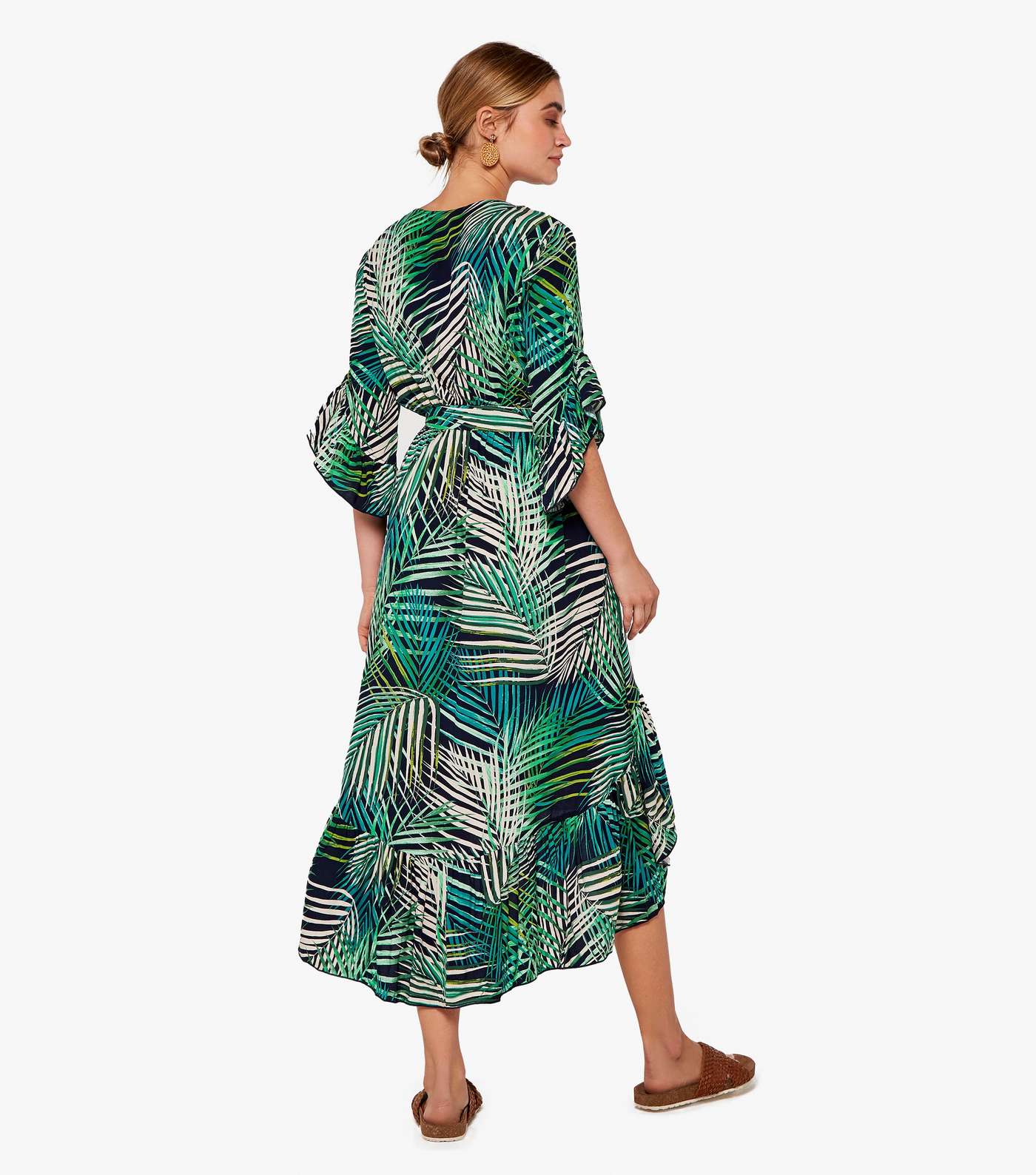 Apricot Green Tropical Midi Wrap Dress Image 3