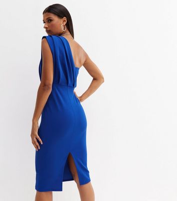 Blue Scuba One Shoulder Midi Bodycon 