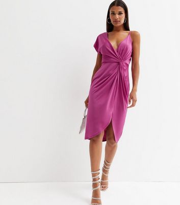 Purple Slinky One Sleeve Twist Side Midi Dress New Look