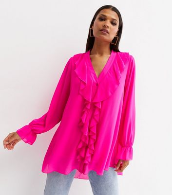 Pink ruffle cheap blouse